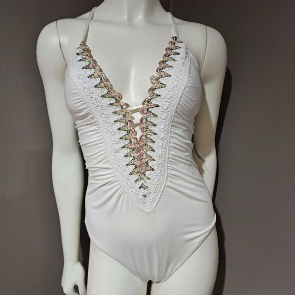 Becca Layla Plunge One-Piece Swimsuit Size Large - Picture 2 of 11